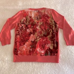 EUC CYN Coral Cardigan Sweater with Floral Sheer Back Panel Size S 🌷